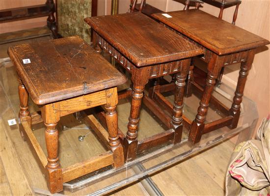 Three oak joint stools W.45cm and 40cm